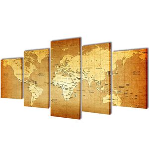 vidaXL Set decorativo de lienzos para la pared modelo mapamundi, 100 x 50 cm