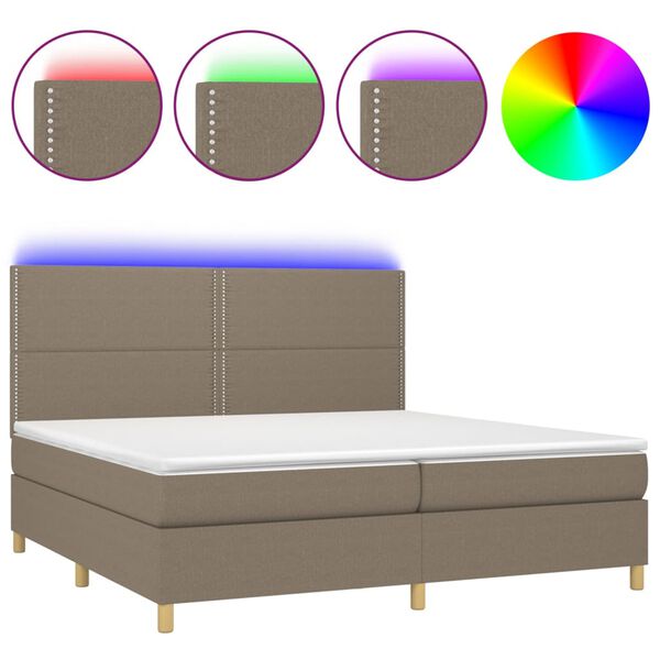 vidaXL Cama box spring colch&oacute;n y luces LED tela gris taupe 200x200 cm