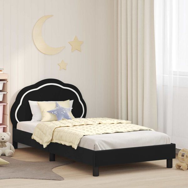vidaXL Cama para ni&ntilde;os con cabecero Negro 90 x 190 cm Terciopelo