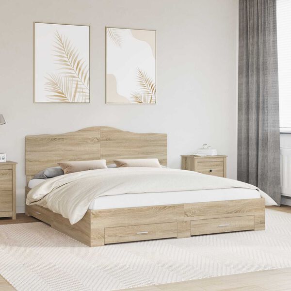 vidaXL Estructura de cama con cabecera Roble Sonoma 200 x 200 cm