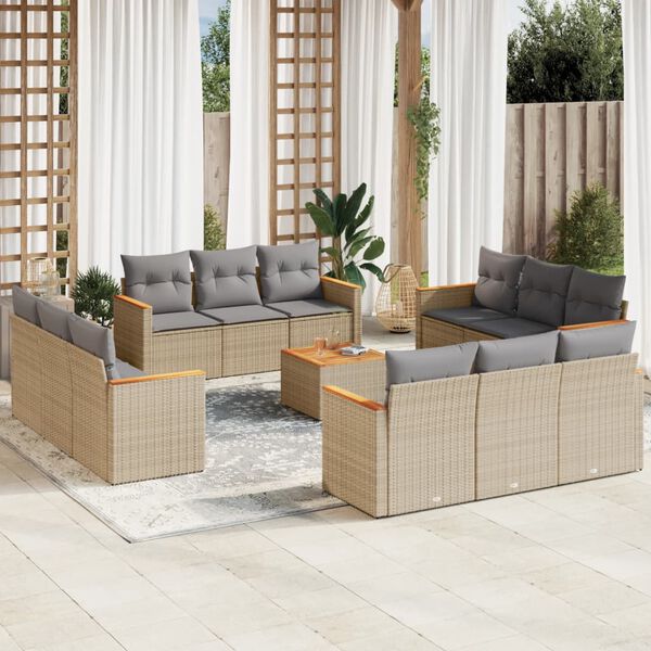 vidaXL Set sofás de jardín con cojines 13 pzas ratán sintético beige