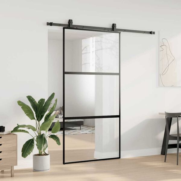 vidaXL Puerta corredera herrajes negro 102,5x205 cm vidrio templado