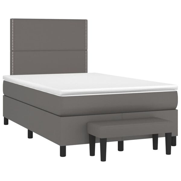vidaXL Cama box spring con colch&oacute;n cuero sint&eacute;tico gris 120x190 cm