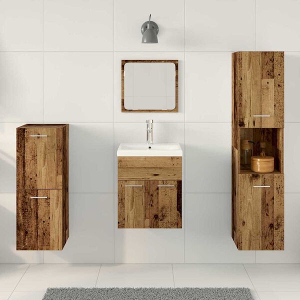 vidaXL Juego de muebles de ba&ntilde;o con puerta 4 pcs Madera envejecida