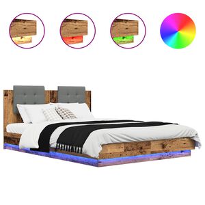 vidaXL Estructura de cama con cabecero Madera envejecida 150 x 200 cm