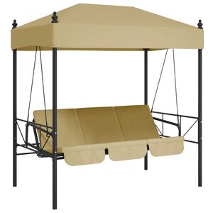 vidaXL Banco columpio de jard&iacute;n con toldo acero arena