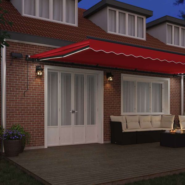 vidaXL Toldo Retr&aacute;ctil con luces de tiras LED Rojo 600 x 350 cm tela