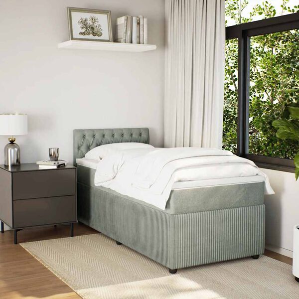 vidaXL Cama box spring con colch&oacute;n terciopelo gris claro 80x200 cm
