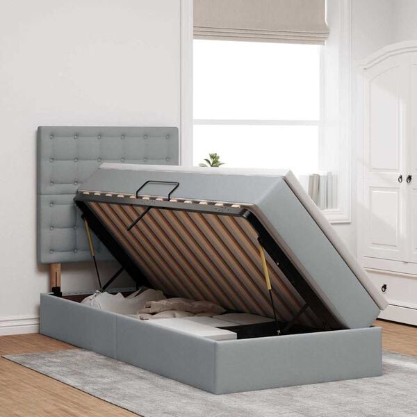 vidaXL Cama con almacenamiento y LED Gris Claro 90 x 200 cm Poli&eacute;ster