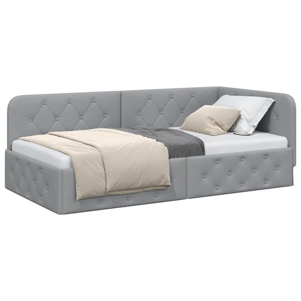 vidaXL Estructura de cama en esquina Gris Claro 90 x 190 cm tela