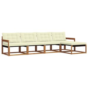 vidaXL Conjunto de sof&aacute;s de exterior con coj&iacute;n 5 pcs Natural y Crema