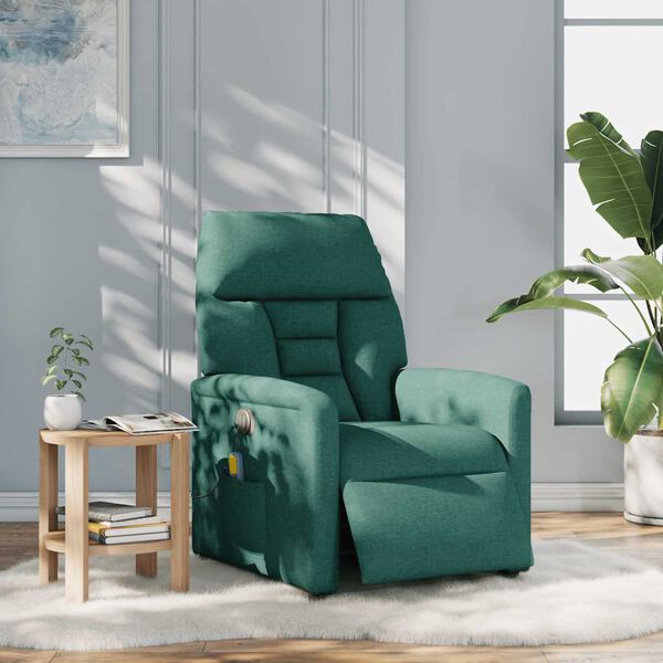vidaXL Sill&oacute;n reclinable de masaje el&eacute;ctrico tela verde oscuro