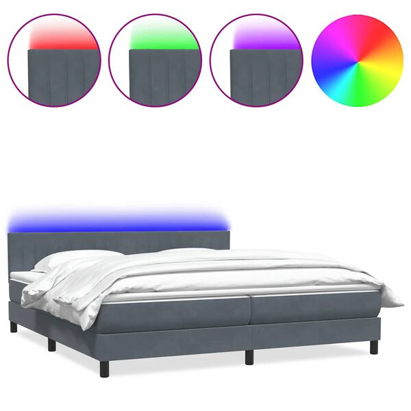 vidaXL Cama box spring con colch&oacute;n y LED terciopelo gris oscuro 200x210 cm