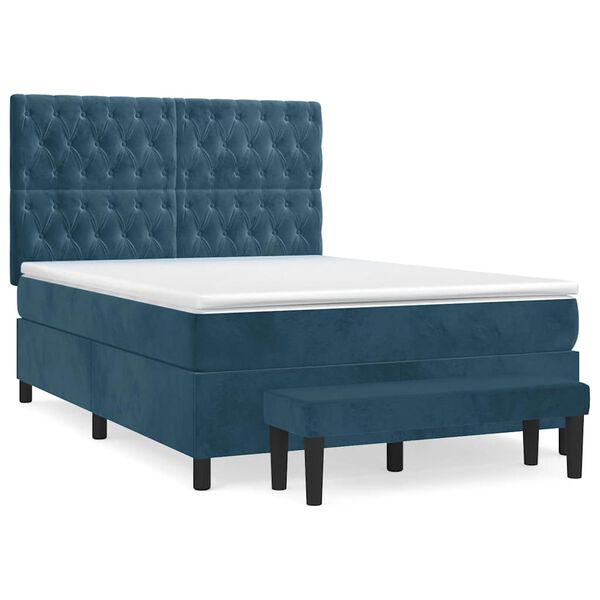 vidaXL Cama box spring con colch&oacute;n terciopelo azul oscuro 140x190 cm