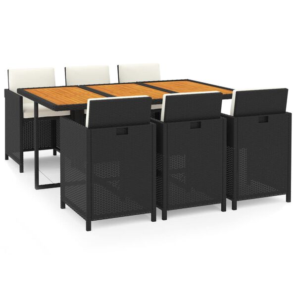 vidaXL Set de comedor de jard&iacute;n 7 pzas y cojines rat&aacute;n sint&eacute;tico negro
