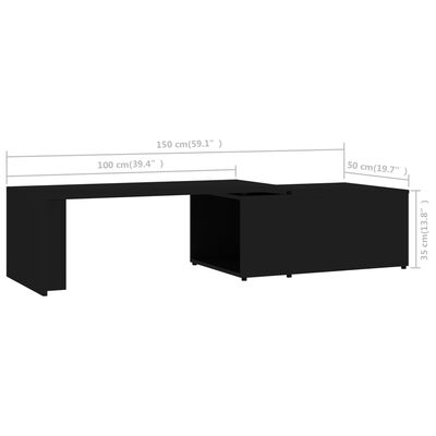 vidaXL Mesa de centro madera contrachapada negro 150x50x35 cm