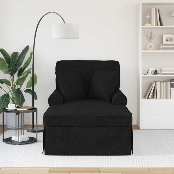 vidaXL Chaise Lounge con Falda con coj&iacute;n Negro 91 x 157 x 91 cm tela