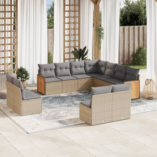 vidaXL Set de sof&aacute;s de jard&iacute;n 11pzas con cojines rat&aacute;n sint&eacute;tico beige