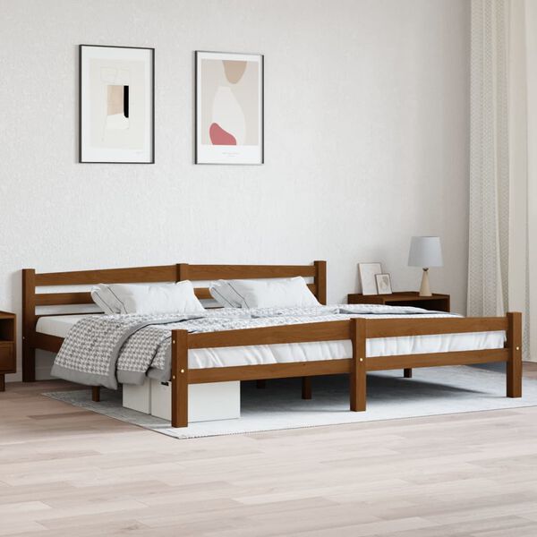 vidaXL Estructura cama sin colch&oacute;n madera pino marr&oacute;n miel 200x200 cm