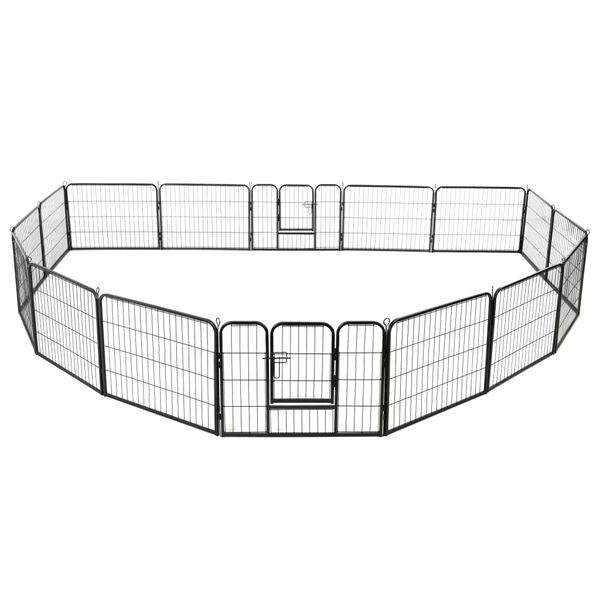 vidaXL Corral para perros 16 paneles de acero 60x80 cm negro