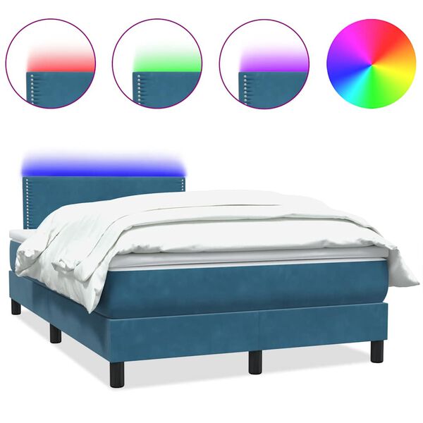 vidaXL Cama box spring con colch&oacute;n y LED terciopelo azul oscuro 120x220 cm