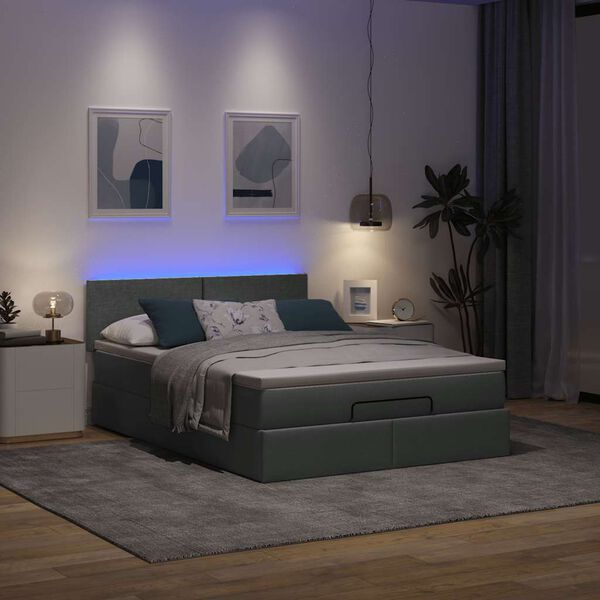 vidaXL Cama otomana con colch&oacute;n LED gris oscuro 140x200 cm tela