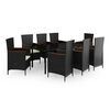 vidaXL Juego de comedor de jardín 9 piezas con cojines negro