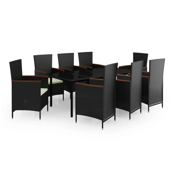 vidaXL Juego de comedor de jardín 9 piezas con cojines negro