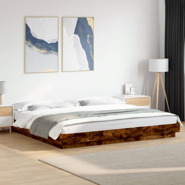 vidaXL Estructura cama con luces LED madera roble ahumado 200x200 cm