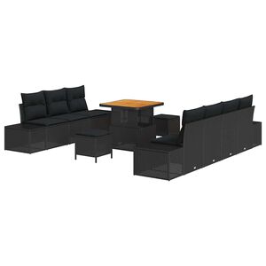 vidaXL Conjunto de sof&aacute;s de jard&iacute;n 10 uds. 9 plaza Negro Polirat&aacute;n