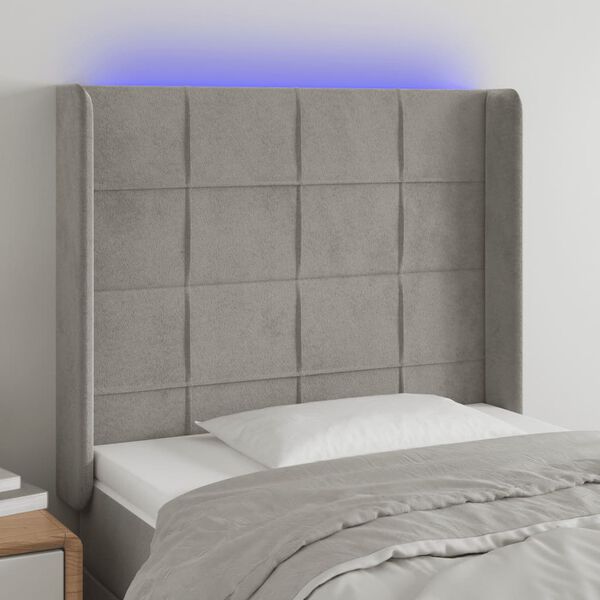 vidaXL Cabecero con LED de terciopelo gris claro 103x16x118/128 cm