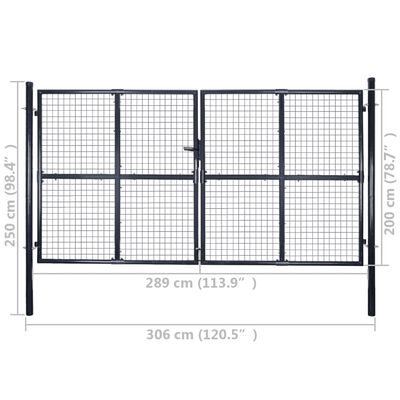 vidaXL Puerta de malla de jardín acero galvanizado gris 289x200 cm