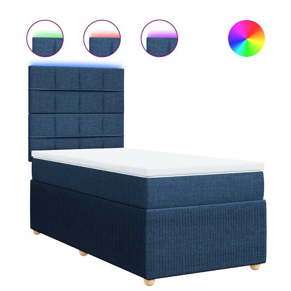 vidaXL Cama box spring con colch&oacute;n tela azul 90x190 cm