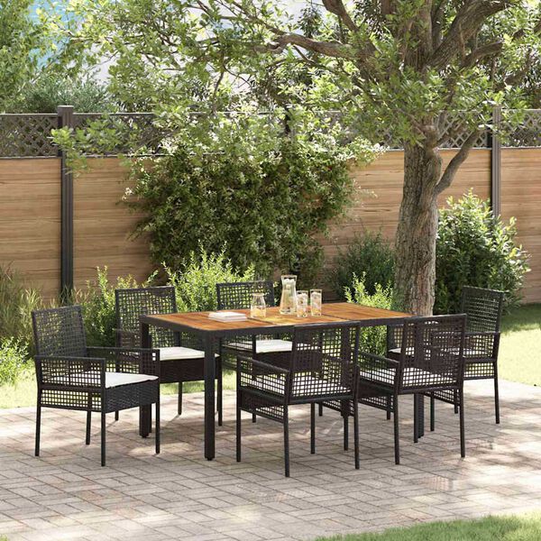 vidaXL Conjunto de Comedor de Jard&iacute;n 7 pcs Negro rat&aacute;n sint&eacute;tico