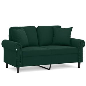 vidaXL Sof&aacute; de 2 plazas con cojines terciopelo verde oscuro 120 cm