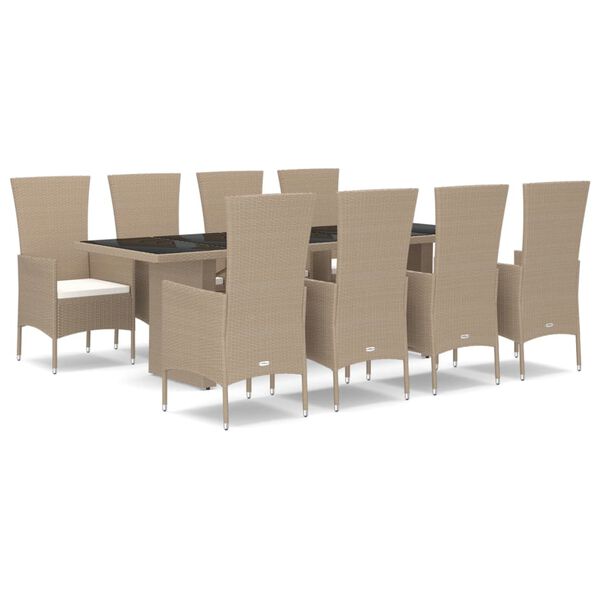 vidaXL Set comedor de jardín 9 pzas con cojines ratán sintético beige