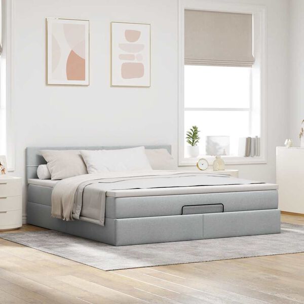 vidaXL Cama otomana con colch&oacute;n gris claro 160x200 cm tela