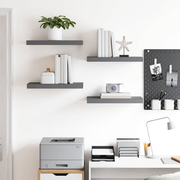 vidaXL Estantes flotantes de pared 4 uds MDF negro brillo 50x23x3,8 cm