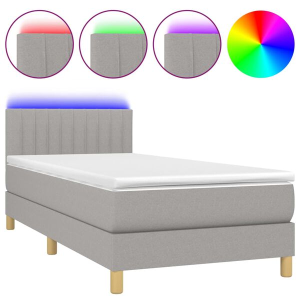 vidaXL Cama box spring con colch&oacute;n tela y LED gris claro 80x200 cm