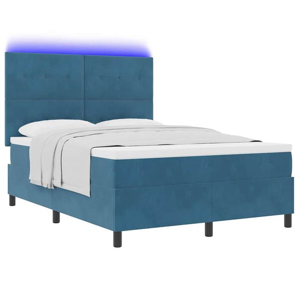 vidaXL Cama Box Spring LED con colch&oacute;n Azul Oscuro 160 x 200 cm tela