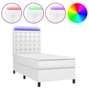 vidaXL Cama box spring y colch&oacute;n LED cuero sint&eacute;tico blanco 90x200 cm