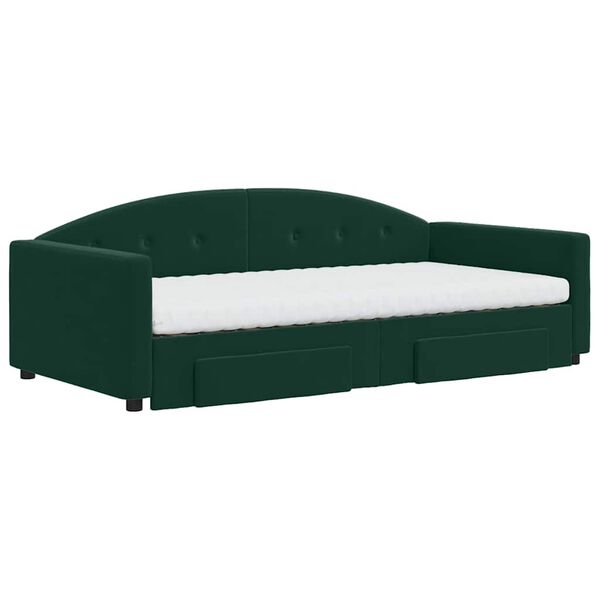 vidaXL Sof&aacute; cama nido con cajones terciopelo verde oscuro 100x200 cm