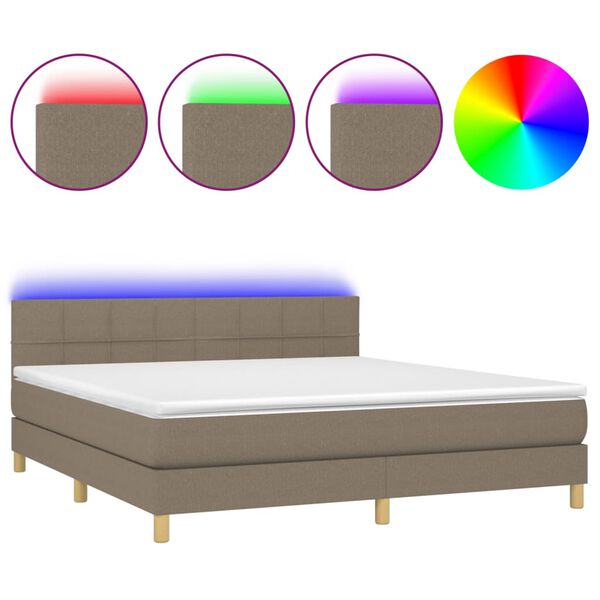 vidaXL Cama box spring con colch&oacute;n LED tela gris taupe 160x200 cm