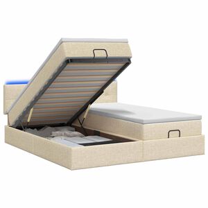 vidaXL Cama tipo otomana con colch&oacute;n y LED Crema 180 x 200 cm Tela