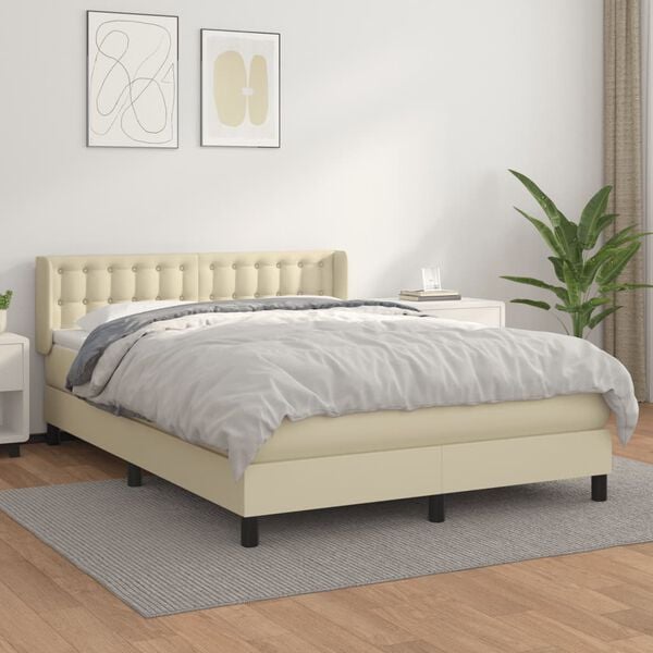 vidaXL Cama box spring con colch&oacute;n cuero sint&eacute;tico crema 140x200cm