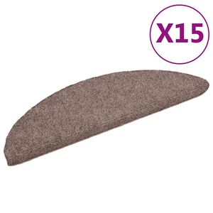 vidaXL Felpudos autoadhesivos para escaleras, 15 unidades, 56 x 17 x 3 cm, marr&oacute;n claro, semicirculares