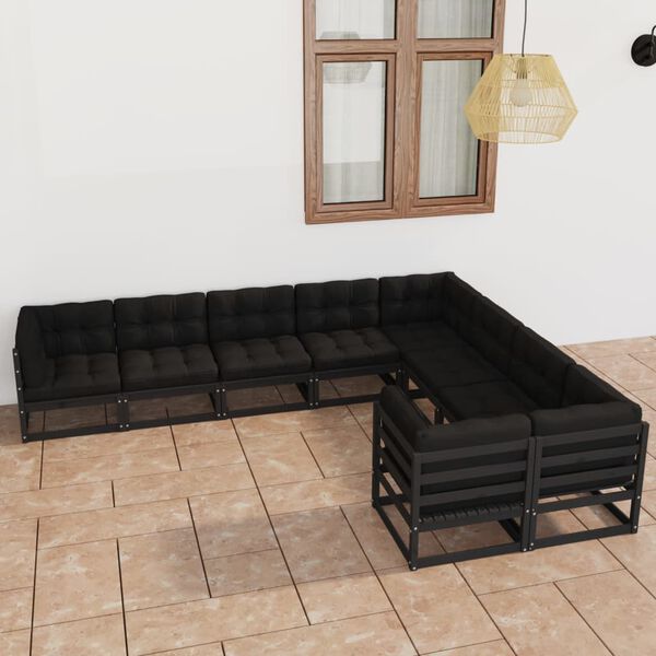 vidaXL Set de muebles de jard&iacute;n 9 pzas con cojines madera pino negro