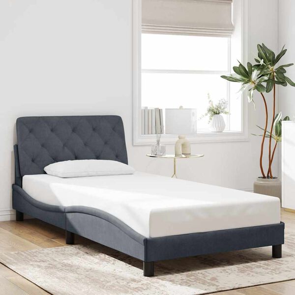 vidaXL Estructura de cama sin colch&oacute;n terciopelo gris oscuro 100x203cm