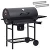 vidaXL Parrilla de barril con ruedas y estantes 3 uds. Metal Negro