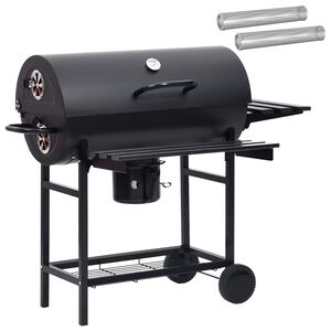 vidaXL Parrilla de barril con ruedas y estantes 3 uds. Metal Negro